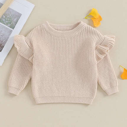 Pudcoco Infant Newborn Baby Girl Sweaters Cute Ruffle Long Sleeve Solid Color Knit Pullover Toddler Loose Tops 0-3T