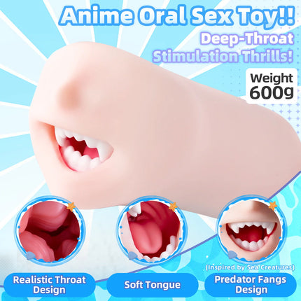 YUU Sea Predator Mouth Male Masturbator Real Mouth Deep Throat Pocket Pussy Blowjob with Fangs Tongue Masturbation Toys Oral Sex