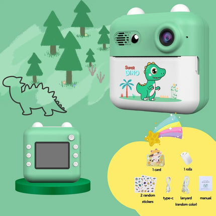 Kids Instant Print Camera with Games Pink Green Dinosaurs Cute Mini Digital Toy Camera for Boys Girls Birthday Christmas Gifts