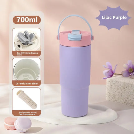 Large Capaci Cerc Inner Lid Insulated Mug Portable Car Coffee Cup Sports Water Bottle Fem High Aesthetic Value