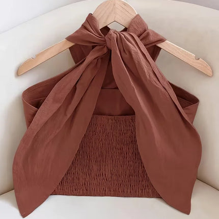 cropped top ，Women's solid-colored cropped cross-back top
