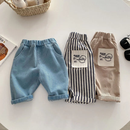 Spring Clothes Children's Pants Casual 0-5 Years Old Korean Soft Denim Children's Clothing Boys Fashion Striped Pants Infant