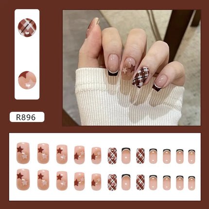 Thousands Stars 24 Pcs Press on Nails Pink Nail Polish Glossy Artificial Finger Manicure Reusable False Nails for Women