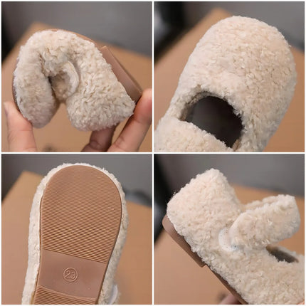 Children Fur Shoes 2024 Winter Kids Warm Plush Shoes For Girl Flat Loafers Moccasins Girls Casual Shoes Khaki, Beige