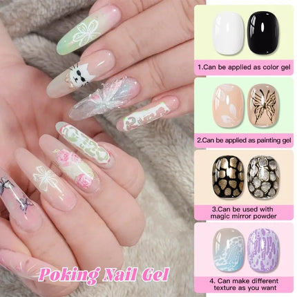 10ml Poking Nail Gel White Black Lace Nail Polish and Special Clear Base Gel 3D Painting Gel Varnish for Nail Art Decorations