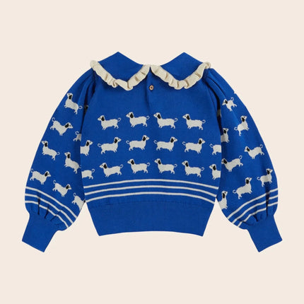 Autumn Winter New Fashionable Casual Floral Jumpsuit Girls' Corduroy Dress Pullover Knitted Sweater Children's Clothing Set