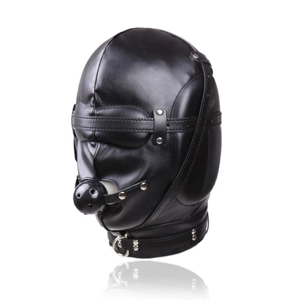 Adjustable BDSM Leather Head Mask Detachable Mouth Gag Eye Blindfold Sensory Deprivation Slave Role Play Adult Sex Toy Kit