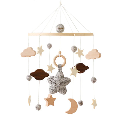 Baby Wooden Rattles Bed Bell Soft Felt Cartoon Elephant Cloudy Star Hanging Bed Bell Mobile Crib Montessori Education Toys