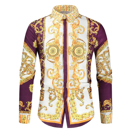 2023 New Men's 3D Digital Print Fashion Slim Fit Long Sleeve Shirt Smooths Your Silhouette Cross-Border Wholesale