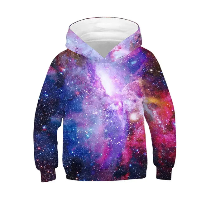 Autumn Winter Children's Sport Hoodies Galaxy 3D Print Boy&Girl's Loose Running Sweatshirts Child 5-14y Kids Hooded Top Pullover