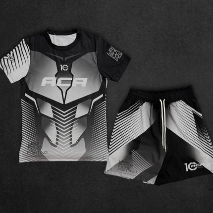 ACA MMA Boxing Suit 2PCS Set Men's 3D Printed Short Sleeve Rash Guard Top & Fighting Shorts Quick-Dry Combat Training Sportswear