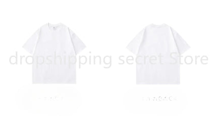 Summer Light Blue 300g Heavy Cotton Short-sleeved T-shirt Loose Men's and Women's Casual Half-sleeves Tee