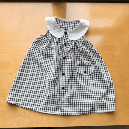 RAISE 2026 Summer Children Outfit Muslin Peter Pan Collar Kids Girls Sleeveless Dress Thin Plaid Tank Top Vest+loose Shorts Suit