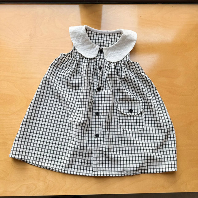 RAISE 2026 Summer Children Outfit Muslin Peter Pan Collar Kids Girls Sleeveless Dress Thin Plaid Tank Top Vest+loose Shorts Suit