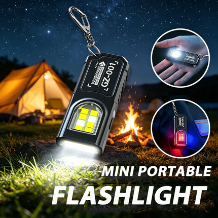 Powerful Mini COB LED Keychain Flashlight USB C Rechargeable Hanging Work Light Waterproof Keyring Camping Walking Pocket Lamp