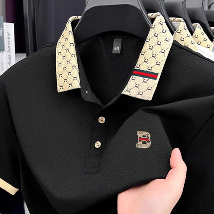Advanced letter embroidery short sleeve polo shirt light luxury brand business leisure summer men's T-shirt fashion lapel top