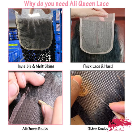 Ali Queen Hair Natural Wave 4x4 5x5 Lace Closure Human Hair HD Lace Frontal Original Raw Hair Free Part Pre plucked