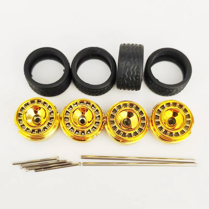 5 Sets 1/64 Alloy Car Model Tires w Shaft Wheels w 25mm Axles for Modify 1:64 Matchbox/Domeka/HW Model Cars No Need Open Chassis