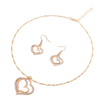 3 PCS Set Heart Shaped Jewelry Set of Earrings Pendant Necklace for Women Exquisite Fashion Rhinestone Double Heart Jewelry Set