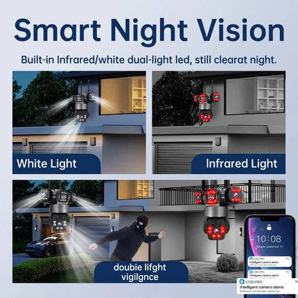 15MP IP Wifi Camera Wireless Solar Camera PTZ 3 Lens Outdoor Waterproof 10X Zoom Night Vision PIR Human Detect Security Camera