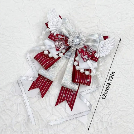 Lolita Angel Wing Bow Handmade Finished Crystal Pearl ItaBag Charm DIY Lolita Bags Clothing Decorations Accessories