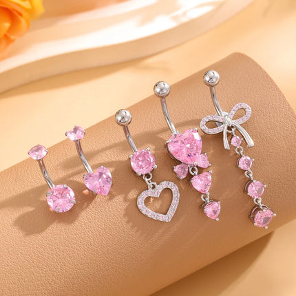 3-5pcs Mixed-Style Sets Heart Flower Dangle Belly Button Rings Stainless Steel Butterfly Curved Zircon Belly Piercing Navel Ring