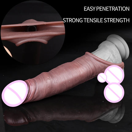Realistic Penis Silicone Condom Enlargement Penis Sleeve Extender Soft Sex Toys for Men Sexual Tools Reusable Condom Cock Sleeve