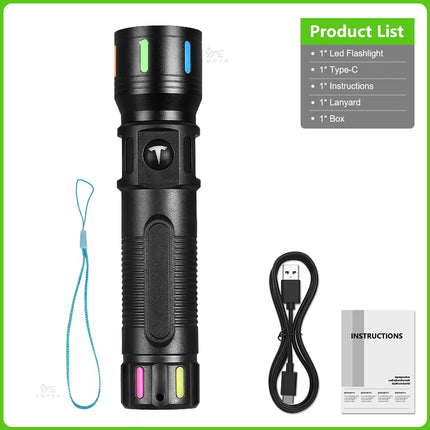 White Laser Flashlight Keychain High Power Rechargeable LED Flashlight Torch Tactical Portable Outdoor Camping Hiking Work Light