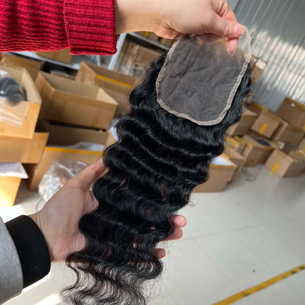 Brazilian Raw Human Hair Loose Deep Wave 4x4 5x5 6x6 Lace Closure Human Hair Loose Wave Lace Frontal Closure Only for Wig Making