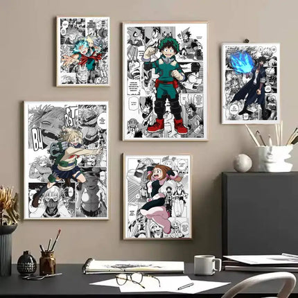 My Hero A-Academia Poster Stickers Mural Painting Self-Adhesive Wall Decals for Bedroom Living Room Home HD Decor Gift