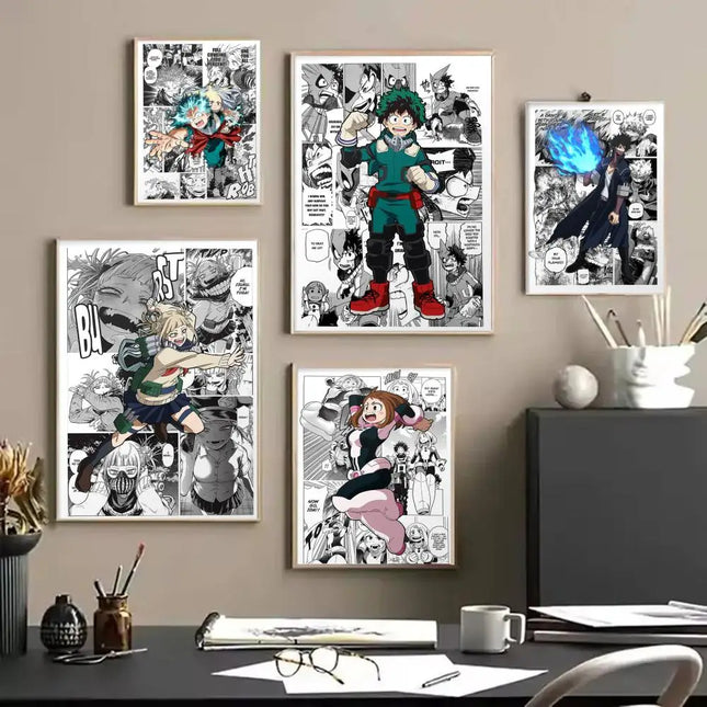 My Hero A-Academia Poster Stickers Mural Painting Self-Adhesive Wall Decals for Bedroom Living Room Home HD Decor Gift