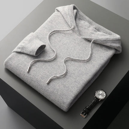 MVLYFLRT Men's 100% Merino Wool Sweater Hooded Collar Knitted Pullover Sweatshirt Autumn Winter Casual Large Tops Long Sleeved
