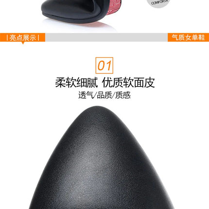 Women Fashion Sweet Red Comfort Buckle Strap Square Heel Pumps Lady Casual Black Pu Leather Office High Heel Shoes Spring Autumn