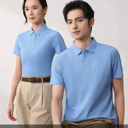 6XL Anti-Wrinkle Pearl Weave Cool Feeling Solid Color Polo Shirt Seamless Collar Four Button Men's T-Shirt Summer Breathable