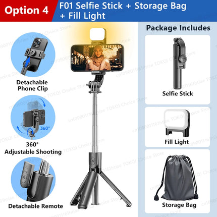 TOKQI Selfie Stick Tripod Phone Stand Portable Mini Tripod with Wireless Bluetooth for Android and Iphone Cell phones Shoot Vlog