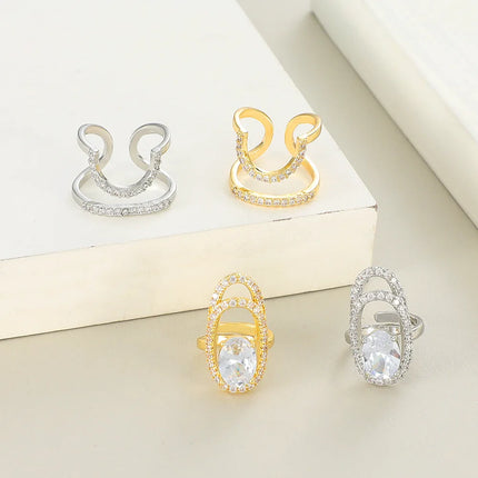 New Fashion Copper Inlaid Zircon Nail Ring INS Selling Gold Plated Manicure Joint Ring for Women Trend Party Jewelry