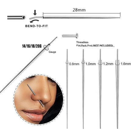 14G 16G 18G 20G Piercing Taper Stainless Steel Flat Back Earring Applicator Tool Threadless Insertion Pin Body Piercing Kit