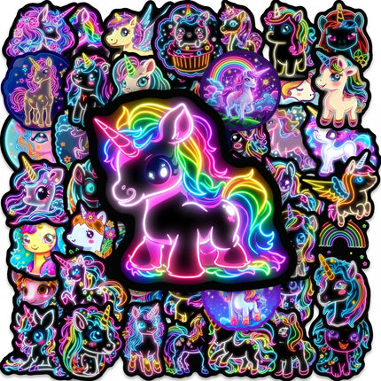 50/100 Pcs Neon Rainbow Horse HD Stickers, Waterproof Self-Adhesive, for Suitcase Notebook Phone Helmet Skate Scrapbook Decals