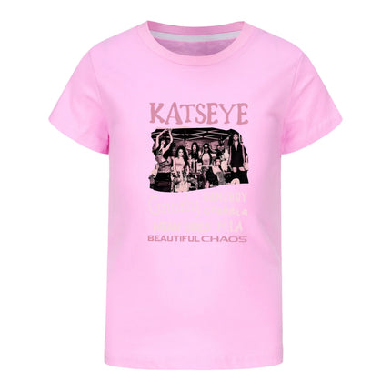 Hot Katseye Funny Print T Shirt Kids Summer Clothes Girls Short Sleeve T-Shirt Toddler Boy Cotton Casual Tops Children's Fashion