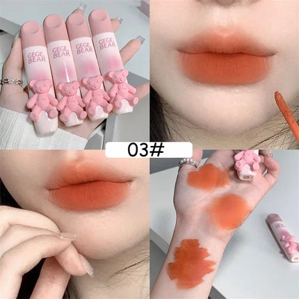 Cute Bear Lip Gloss Waterproof Long Lasting Non Fading Matte Lip Glaze Moisturing Non-marking Red Brown Velvet Liquid Lipsticks