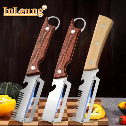 3-in-1 Stainless Steel Peeler & Scallion Shredder with Bottle Opener for Peeling and Slicing Fruits and Vegetables Kitchen Tool