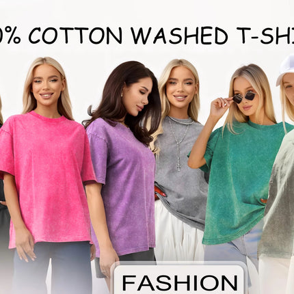 Premium Fresh Lemons Fruit Print Women Washed T-Shirts Y2K Comfortable Short Sleeve Loose All-Match T-Shirt Cotton Hip Hop Top