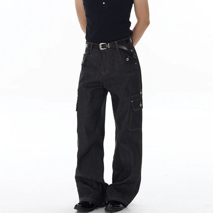 Men High Street Fashion Multi-Pocket Loose Casual Wide Leg Cargo Jeans Women Y2k Streetwear Denim Baggy Jeans Pants Trousers