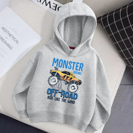 Aimi Lakana Monster Truck Childrens Hoodie Long Sleeve Cotton Coat Baby Boy Cartoon Hoodie Casual Pullover