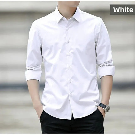 Spring New Men's Classic White Shirt Long Sleeve Plus Size Business Casual Shirt Work Korean Style Slims Smooths Your Silhouette