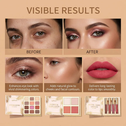 Book Style Makeup Palette Gilded Makeup Set Comprehensive Kit  Eyeshadow Blush Lipstick All in One Foldable Makeup Palette