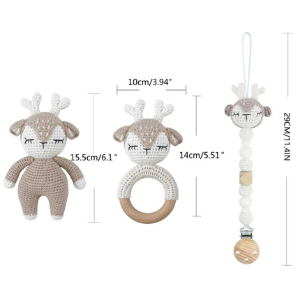 1 Set DIY Crochet Bear Baby Teether Newborn Bunny Rattle Toy Wooden Molar Teething Ring Pacifier Clips Chain Set Baby Stuff