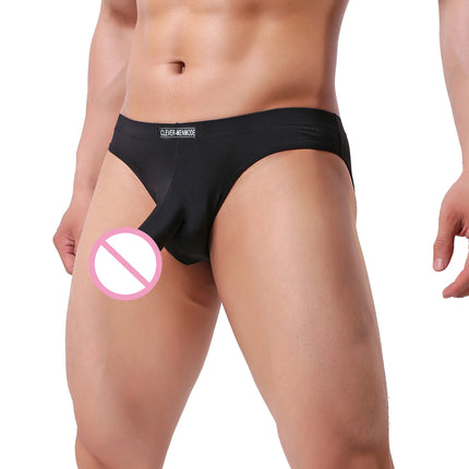 Men Sexy Underwear Man Long Penis Sheath Elephant Nose Briefs Ball Cock Pouch Underpants Ice Silk Panties Hombre Cueca