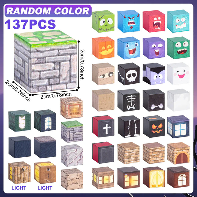 Light-Up Magnetic Building Blocks 137 Pieces - Halloween STEM Educational Toy