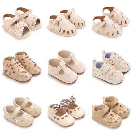 Spring and Summer New Baby Korean Version Flower Embroidered Princess Shoes For Women's Soft Soled Baby Walking Shoes